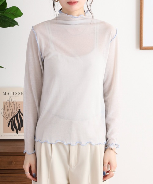 EGLANTINE(エグランティーヌ)の「EGLANTINE シアーインナーメロウカットソー長袖(Tシャツ/カットソー・レディース・ブラック/グレー/オフホワイト/ラベンダー・40)」の21枚目の写真