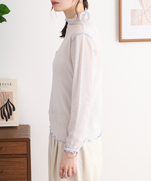 EGLANTINE(エグランティーヌ)の「EGLANTINE シアーインナーメロウカットソー長袖(Tシャツ/カットソー・レディース・ブラック/グレー/オフホワイト/ラベンダー・40)」の22枚目の写真