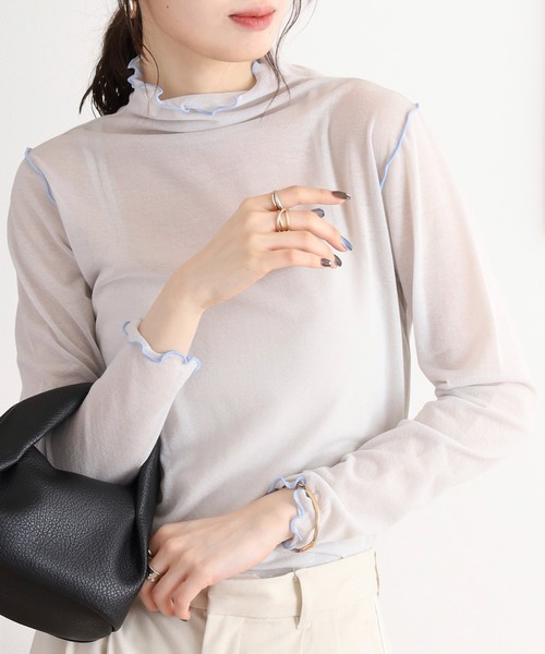 EGLANTINE(エグランティーヌ)の「EGLANTINE シアーインナーメロウカットソー長袖(Tシャツ/カットソー・レディース・ブラック/グレー/オフホワイト/ラベンダー・40)」の14枚目の写真