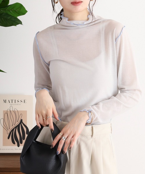 EGLANTINE(エグランティーヌ)の「EGLANTINE シアーインナーメロウカットソー長袖(Tシャツ/カットソー・レディース・ブラック/グレー/オフホワイト/ラベンダー・40)」の15枚目の写真