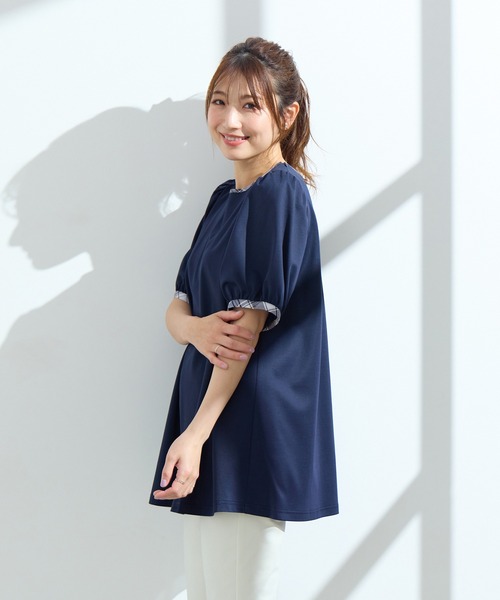 Rose Tiara(ローズティアラ)の「【手洗い可】チェック切替カットソー(Tシャツ/カットソー・レディース・ブラウン/ネイビー・46/42/40)」の9枚目の写真