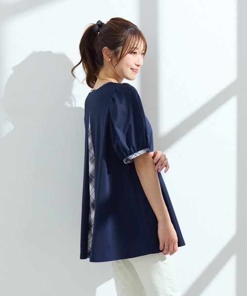 Rose Tiara(ローズティアラ)の「【手洗い可】チェック切替カットソー(Tシャツ/カットソー・レディース・ブラウン/ネイビー・46/42/40)」の10枚目の写真