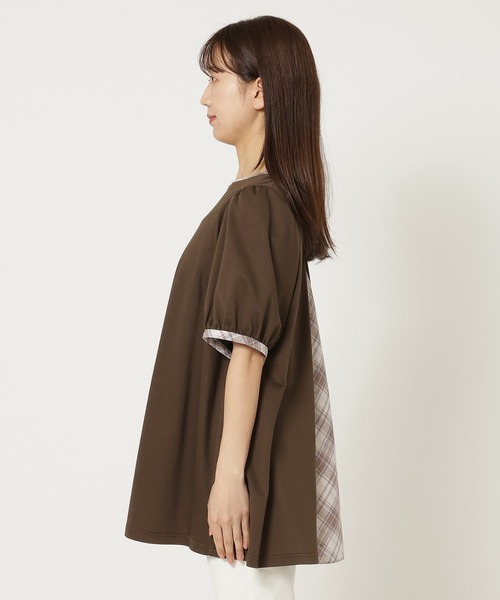 Rose Tiara(ローズティアラ)の「【手洗い可】チェック切替カットソー(Tシャツ/カットソー・レディース・ブラウン/ネイビー・46/42/40)」の13枚目の写真