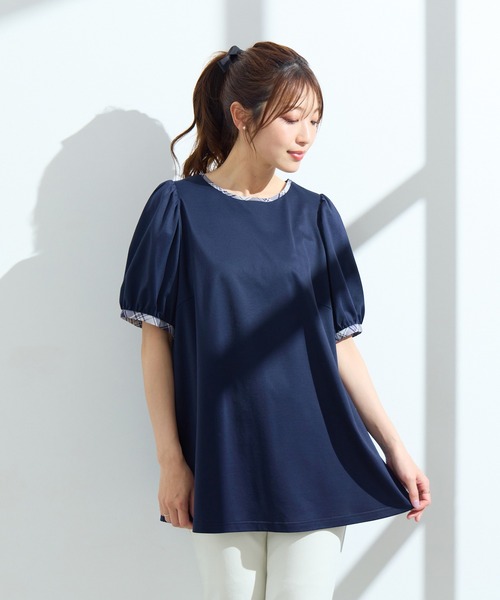 Rose Tiara(ローズティアラ)の「【手洗い可】チェック切替カットソー(Tシャツ/カットソー・レディース・ブラウン/ネイビー・46/42/40)」の8枚目の写真