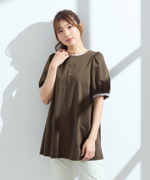 Rose Tiara(ローズティアラ)の「【手洗い可】チェック切替カットソー(Tシャツ/カットソー・レディース・ブラウン/ネイビー・46/42/40)」の4枚目の写真