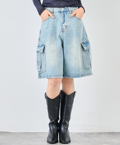 ANAP(アナップ)の「カーゴハーフデニムパンツ(デニムパンツ・レディース・ライトブルー・S/M)」の1枚目の写真