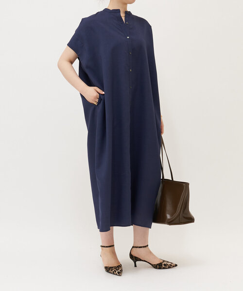 LIVETART（リヴェタート）の「麻調合繊ワイドシャツワンピース（ワンピース・レディース・ネイビー/レッド・FREE）」の3枚目の写真