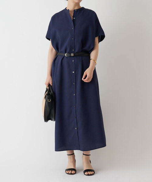 LIVETART（リヴェタート）の「麻調合繊ワイドシャツワンピース（ワンピース・レディース・ネイビー/レッド・FREE）」の9枚目の写真