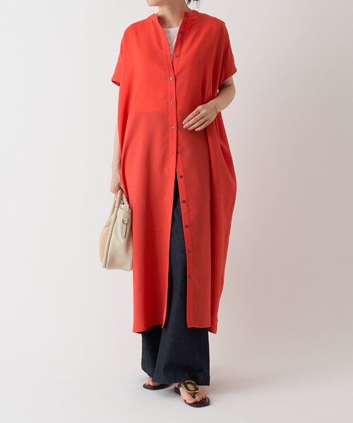 LIVETART（リヴェタート）の「麻調合繊ワイドシャツワンピース（ワンピース・レディース・ネイビー/レッド・FREE）」の12枚目の写真