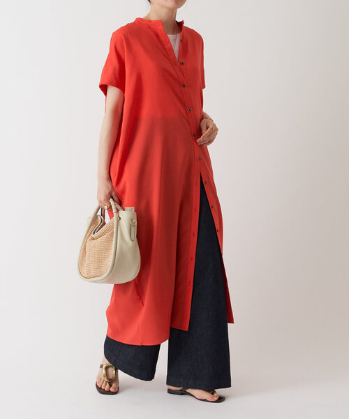 セール】麻調合繊ワイドシャツワンピース（ワンピース