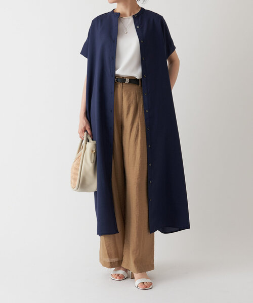 LIVETART（リヴェタート）の「麻調合繊ワイドシャツワンピース（ワンピース・レディース・ネイビー/レッド・FREE）」の16枚目の写真