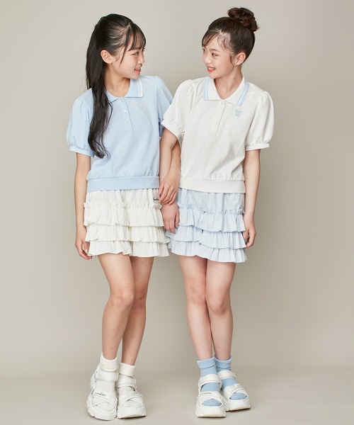 JENNI love（ジェニィラブ）の「新色追加！【ウエスト調整可】ティアードショートパンツ（その他パンツ・キッズ・オフホワイト/ブラック/サックスブルー・130cm/140cm/150cm/160cm）」の4枚目の写真