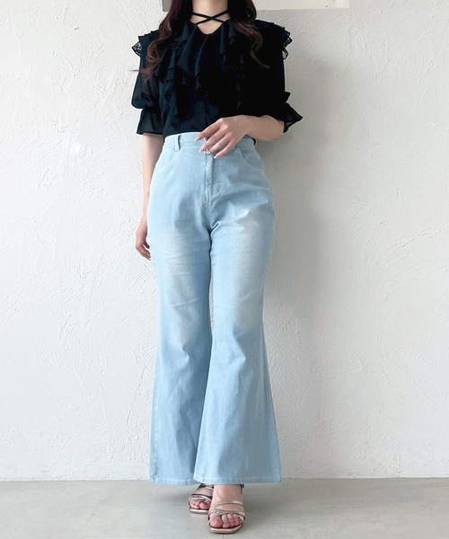 セール】ストレッチフレアデニムパンツ（デニムパンツ）｜apres jour