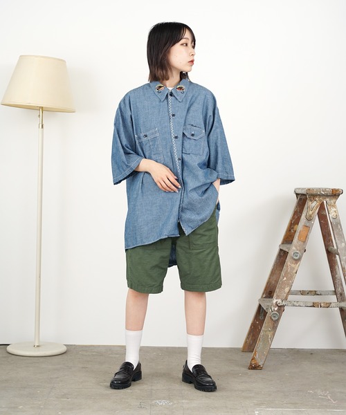CAL O LINE（キャルオーライン）の「CAL O LINE/キャルオーライン KENDAI CHAMBRAY S/S SHIRT シャツ 刺繍（シャツ/ブラウス・レディース・ブルー系1・XL/L）」の6枚目の写真