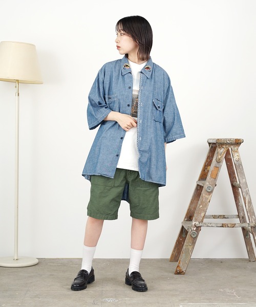 CAL O LINE（キャルオーライン）の「CAL O LINE/キャルオーライン KENDAI CHAMBRAY S/S SHIRT シャツ 刺繍（シャツ/ブラウス・レディース・ブルー系1・XL/L）」の7枚目の写真