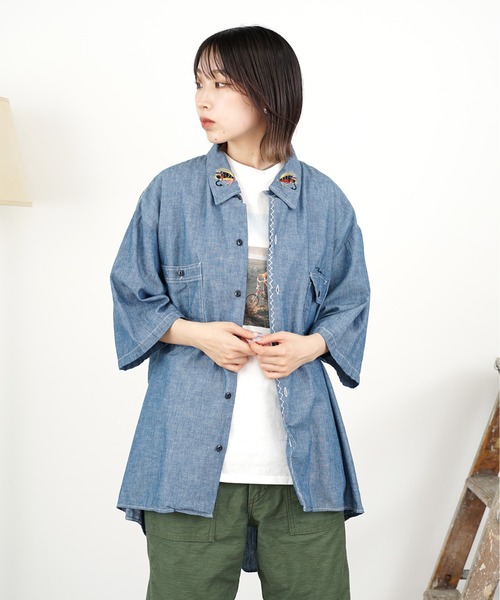 CAL O LINE（キャルオーライン）の「CAL O LINE/キャルオーライン KENDAI CHAMBRAY S/S SHIRT シャツ 刺繍（シャツ/ブラウス・レディース・ブルー系1・XL/L）」の5枚目の写真