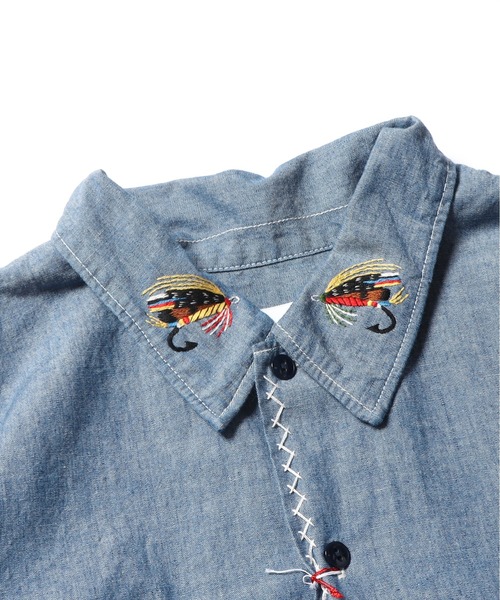 CAL O LINE（キャルオーライン）の「CAL O LINE/キャルオーライン KENDAI CHAMBRAY S/S SHIRT シャツ 刺繍（シャツ/ブラウス・レディース・ブルー系1・XL/L）」の11枚目の写真