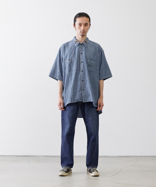 CAL O LINE（キャルオーライン）の「CAL O LINE/キャルオーライン KENDAI CHAMBRAY S/S SHIRT シャツ 刺繍（シャツ/ブラウス・レディース・ブルー系1・XL/L）」の8枚目の写真