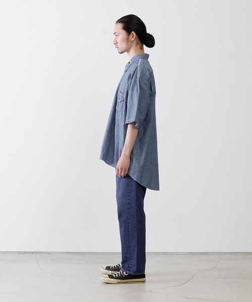 CAL O LINE（キャルオーライン）の「CAL O LINE/キャルオーライン KENDAI CHAMBRAY S/S SHIRT シャツ 刺繍（シャツ/ブラウス・レディース・ブルー系1・XL/L）」の9枚目の写真