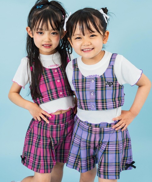 チェック柄ビスチェ×メローTシャツ SET 【セットアップ着用可