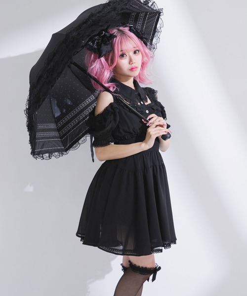 Diable baiser（ディアブルベーゼ）の「ミニ丈/ロング丈肌魅せウエストシャーリングフレアシフォンワンピース【大きいサイズ有】（シャツワンピース・レディース・ピンク系その他/ブラック/ベビーピンク/ブラック系その他・3L/LL/LARGE/MEDIUM/SMALL）」の9枚目の写真