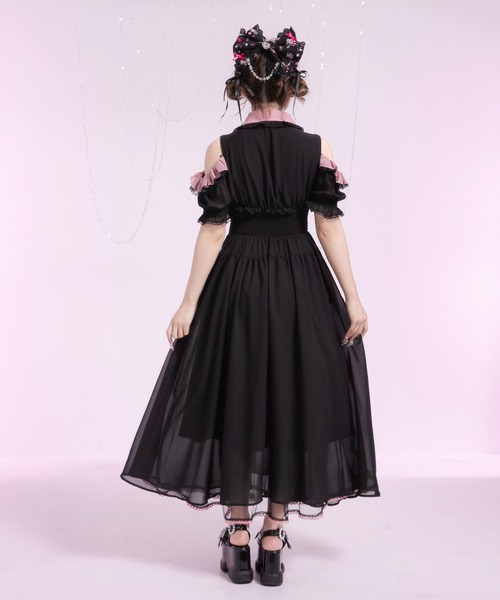 Diable baiser（ディアブルベーゼ）の「ミニ丈/ロング丈肌魅せウエストシャーリングフレアシフォンワンピース【大きいサイズ有】（シャツワンピース・レディース・ピンク系その他/ブラック/ベビーピンク/ブラック系その他・3L/LL/LARGE/MEDIUM/SMALL）」の11枚目の写真