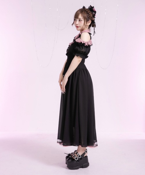 Diable baiser（ディアブルベーゼ）の「ミニ丈/ロング丈肌魅せウエストシャーリングフレアシフォンワンピース【大きいサイズ有】（シャツワンピース・レディース・ピンク系その他/ブラック/ベビーピンク/ブラック系その他・3L/LL/LARGE/MEDIUM/SMALL）」の12枚目の写真