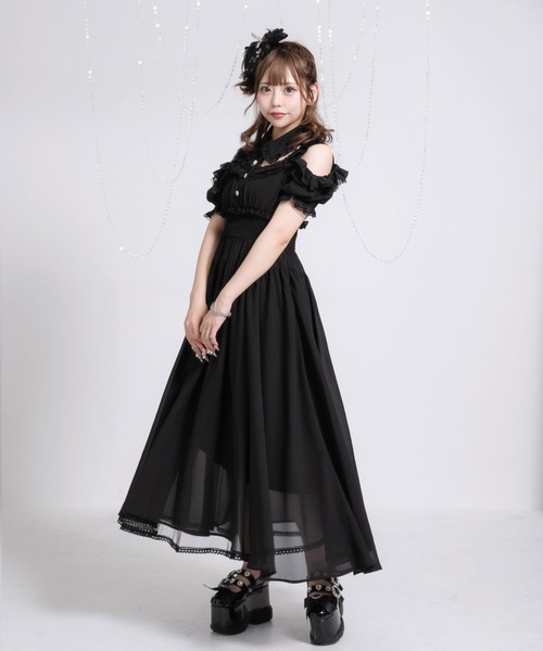 Diable baiser（ディアブルベーゼ）の「ミニ丈/ロング丈肌魅せウエストシャーリングフレアシフォンワンピース【大きいサイズ有】（シャツワンピース・レディース・ピンク系その他/ブラック/ベビーピンク/ブラック系その他・3L/LL/LARGE/MEDIUM/SMALL）」の15枚目の写真