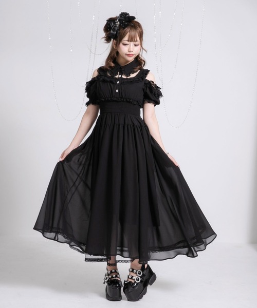 Diable baiser（ディアブルベーゼ）の「ミニ丈/ロング丈肌魅せウエストシャーリングフレアシフォンワンピース【大きいサイズ有】（シャツワンピース・レディース・ピンク系その他/ブラック/ベビーピンク/ブラック系その他・3L/LL/LARGE/MEDIUM/SMALL）」の16枚目の写真