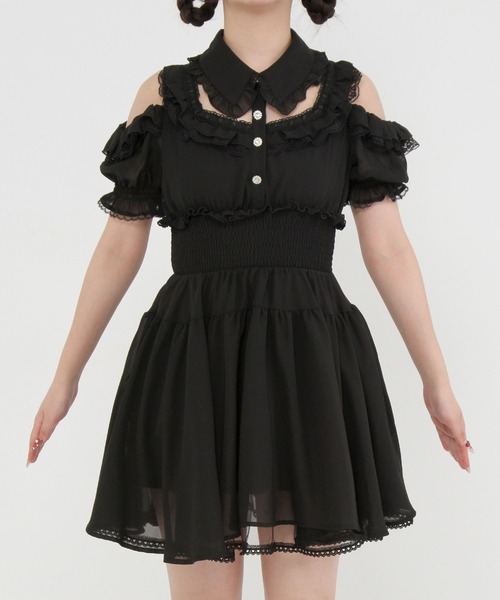 Diable baiser（ディアブルベーゼ）の「ミニ丈/ロング丈肌魅せウエストシャーリングフレアシフォンワンピース【大きいサイズ有】（シャツワンピース・レディース・ピンク系その他/ブラック/ベビーピンク/ブラック系その他・3L/LL/LARGE/MEDIUM/SMALL）」の20枚目の写真