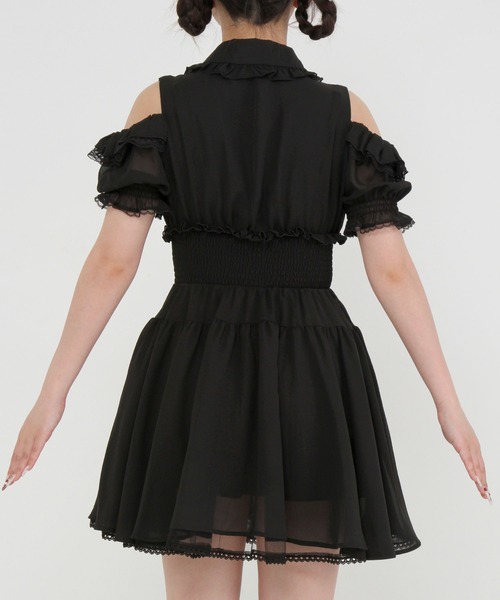 Diable baiser（ディアブルベーゼ）の「ミニ丈/ロング丈肌魅せウエストシャーリングフレアシフォンワンピース【大きいサイズ有】（シャツワンピース・レディース・ピンク系その他/ブラック/ベビーピンク/ブラック系その他・3L/LL/LARGE/MEDIUM/SMALL）」の21枚目の写真