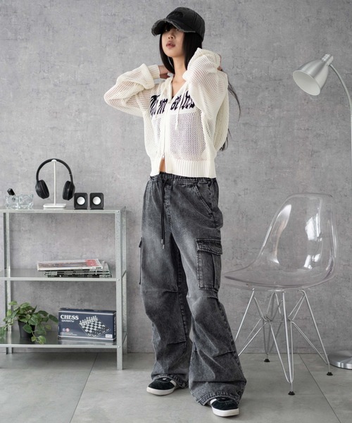 WEGO（ウィゴー）の「WEGO/デニムイージーパラシュートカーゴパンツ（デニムパンツ・レディース・ブラック系3/コバルトブルー/インディゴブルー・SMALL/MEDIUM/X-SMALL）」の16枚目の写真