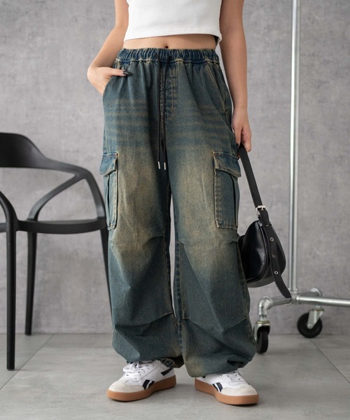 WEGO（ウィゴー）の「WEGO/デニムイージーパラシュートカーゴパンツ（デニムパンツ・レディース・ブラック系3/コバルトブルー/インディゴブルー・SMALL/MEDIUM/X-SMALL）」の17枚目の写真