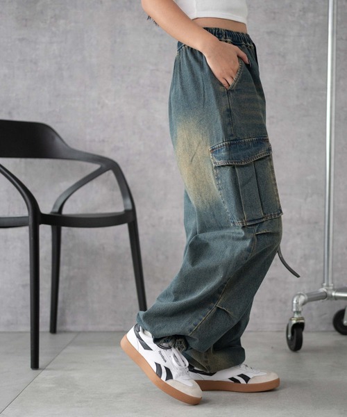 WEGO（ウィゴー）の「WEGO/デニムイージーパラシュートカーゴパンツ（デニムパンツ・レディース・ブラック系3/コバルトブルー/インディゴブルー・SMALL/MEDIUM/X-SMALL）」の18枚目の写真