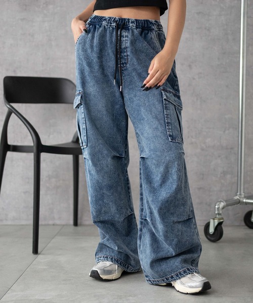 WEGO（ウィゴー）の「WEGO/デニムイージーパラシュートカーゴパンツ（デニムパンツ・レディース・ブラック系3/コバルトブルー/インディゴブルー・SMALL/MEDIUM/X-SMALL）」の20枚目の写真