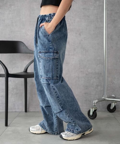 WEGO（ウィゴー）の「WEGO/デニムイージーパラシュートカーゴパンツ（デニムパンツ・レディース・ブラック系3/コバルトブルー/インディゴブルー・SMALL/MEDIUM/X-SMALL）」の21枚目の写真