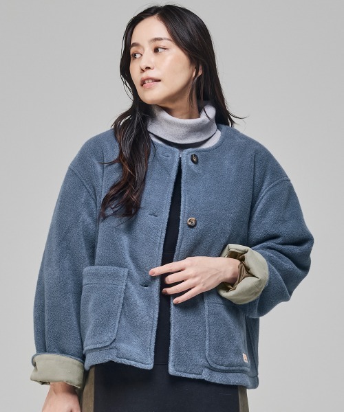 KRIFF MAYER Lady's Collection（クリフメイヤーレディースコレクション）の「【軽い･暖かい】パイルフリースノーカラージャケット（その他アウター・レディース・ネイビー/ブラウン/グレイッシュベージュ/ブルー・MEDIUM/LARGE）」の8枚目の写真