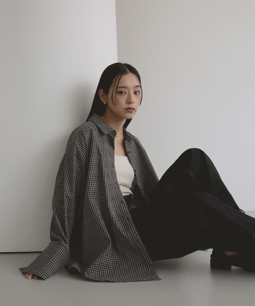 hellam（へラム）の「チェックオーバーサイズシャツ（シャツ/ブラウス・レディース・ブラウン/アイボリー/ブラック・FREE）」の3枚目の写真