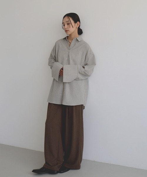 hellam（へラム）の「チェックオーバーサイズシャツ（シャツ/ブラウス・レディース・ブラウン/アイボリー/ブラック・FREE）」の4枚目の写真