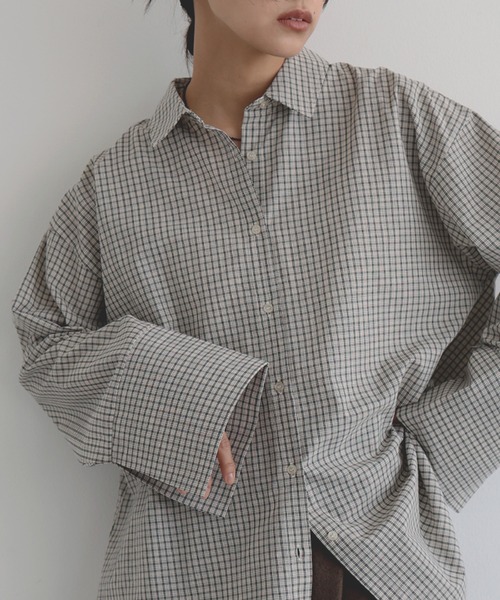 hellam（へラム）の「チェックオーバーサイズシャツ（シャツ/ブラウス・レディース・ブラウン/アイボリー/ブラック・FREE）」の5枚目の写真