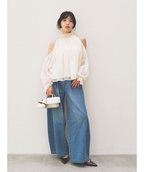 LILY BROWN（リリーブラウン）の「【WEB限定カラー】ドレープボウタイシフォンブラウス（シャツ/ブラウス・レディース・ミント/ネイビー/ドット/ピンク/アイボリー・F）」の7枚目の写真