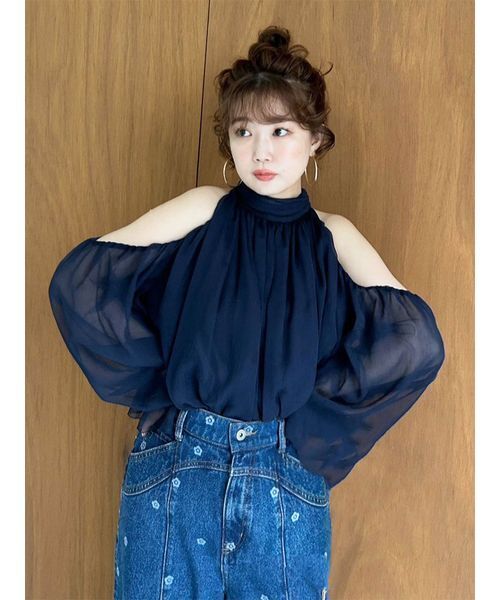 リリーブラウン バリエーションボウタイシャツ Blue デニムボウタイシャツ LILY BROWN（リリーブラウン）の「バリエーションボウタイシャツ