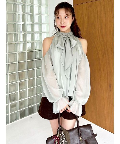 WEB限定カラー】ドレープボウタイシフォンブラウス（シャツ