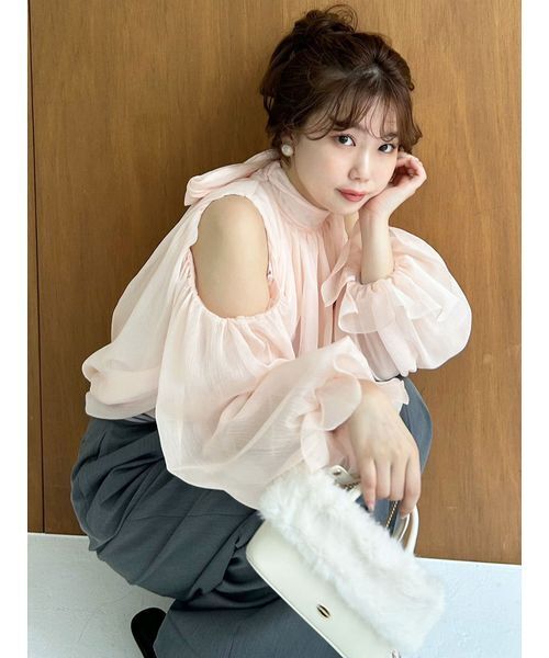 セール】【WEB限定カラー】ドレープボウタイシフォンブラウス（シャツ