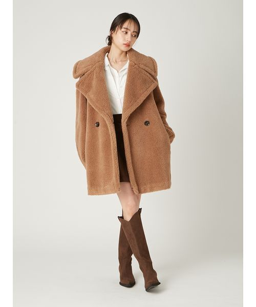 FRAY I.D（フレイアイディー）の「ECOPELボアミドルコート（ムートンコート・レディース・ピンク/アイボリー/キャメル・1/0）」の20枚目の写真