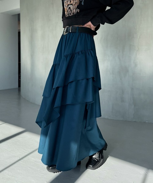 PAGEBOY（ページボーイ）の「ドロティフレアスカート/フリルスカート　【ウエストゴム・ストレスフリー】（スカート・レディース・ブラウン系その他/ブラック/ホワイト系その他/グレー/ブラウン系その他2/ブラック系その他/グリーン・FREE）」の7枚目の写真