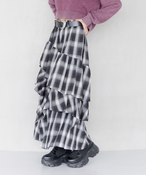 PAGEBOY（ページボーイ）の「ドロティフレアスカート/フリルスカート　【ウエストゴム・ストレスフリー】（スカート・レディース・ブラウン系その他/ブラック/ホワイト系その他/グレー/ブラウン系その他2/ブラック系その他/グリーン・FREE）」の9枚目の写真