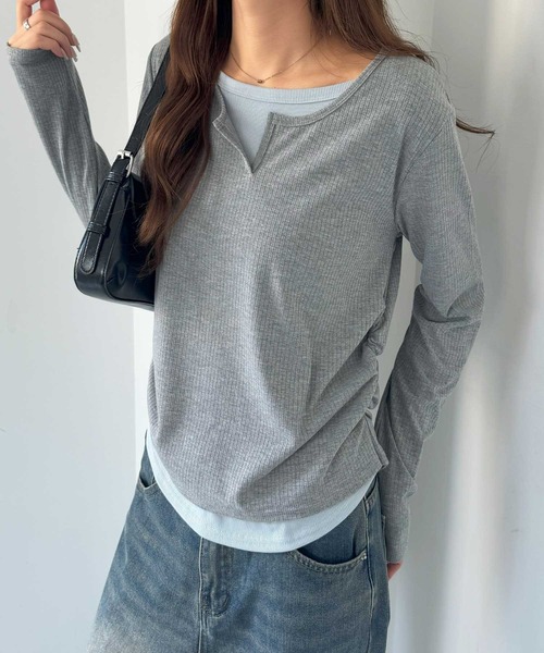 nelliy.（ネルリー）の「バイカラーレイヤード風プルオーバーTシャツ（Tシャツ/カットソー・レディース・グレー/チャコール・LARGE/MEDIUM）」の11枚目の写真