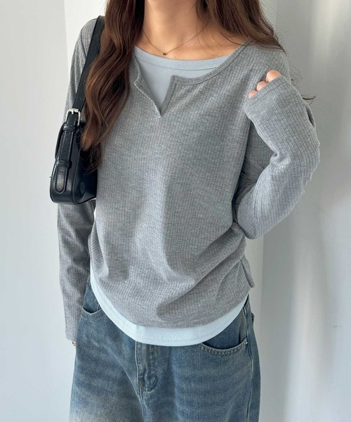 nelliy.（ネルリー）の「バイカラーレイヤード風プルオーバーTシャツ（Tシャツ/カットソー・レディース・グレー/チャコール・LARGE/MEDIUM）」の13枚目の写真