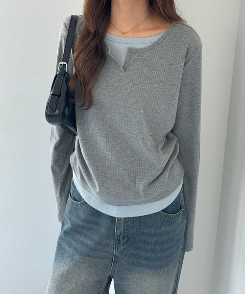 nelliy.（ネルリー）の「バイカラーレイヤード風プルオーバーTシャツ（Tシャツ/カットソー・レディース・グレー/チャコール・LARGE/MEDIUM）」の14枚目の写真